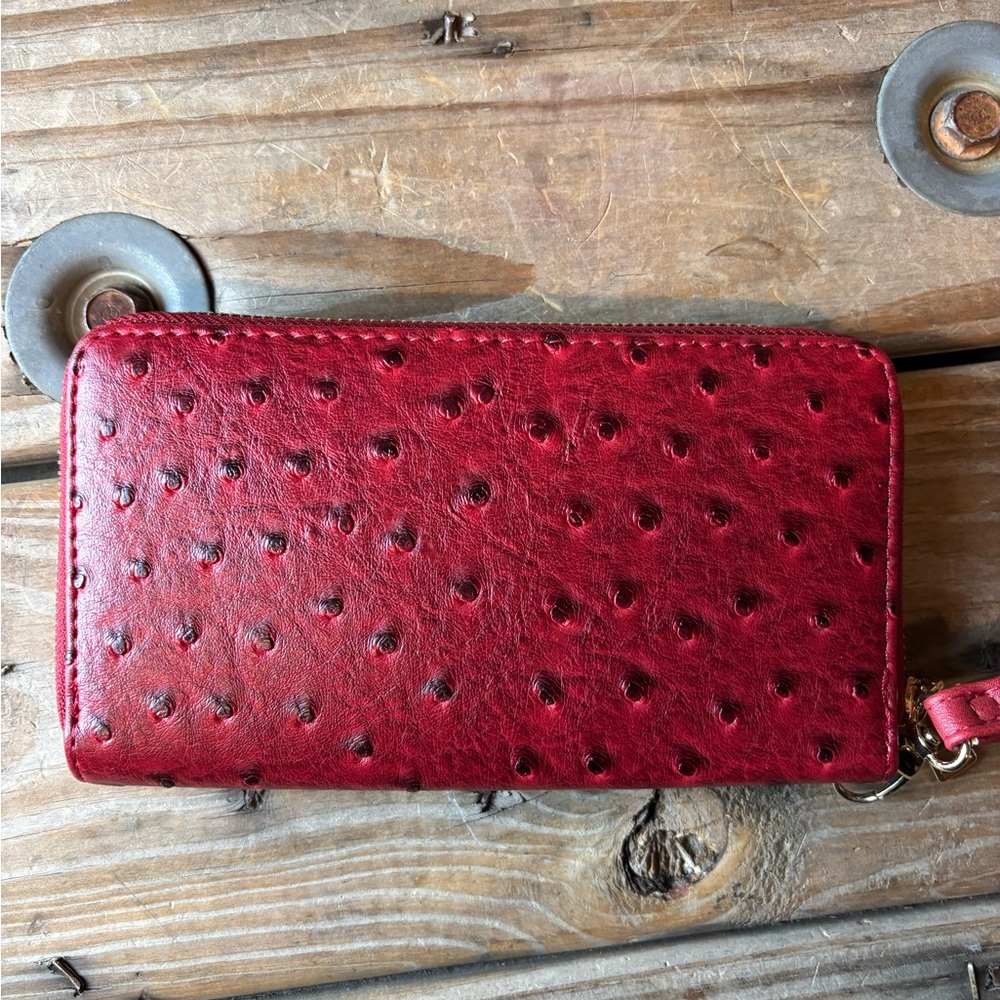 Red Ostrich Pattern Wallet - Picture 2 of 5